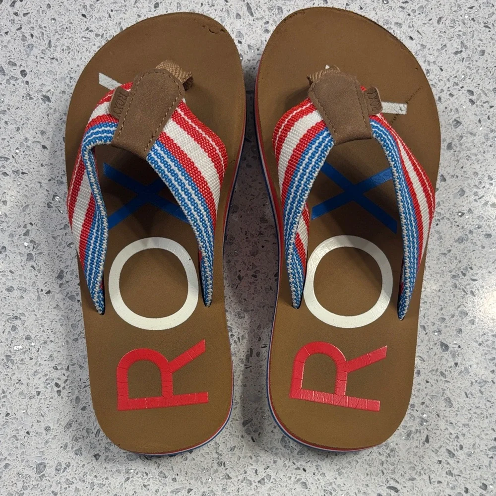 Roxy Kids' Brown Sandals with Red and Blue Straps